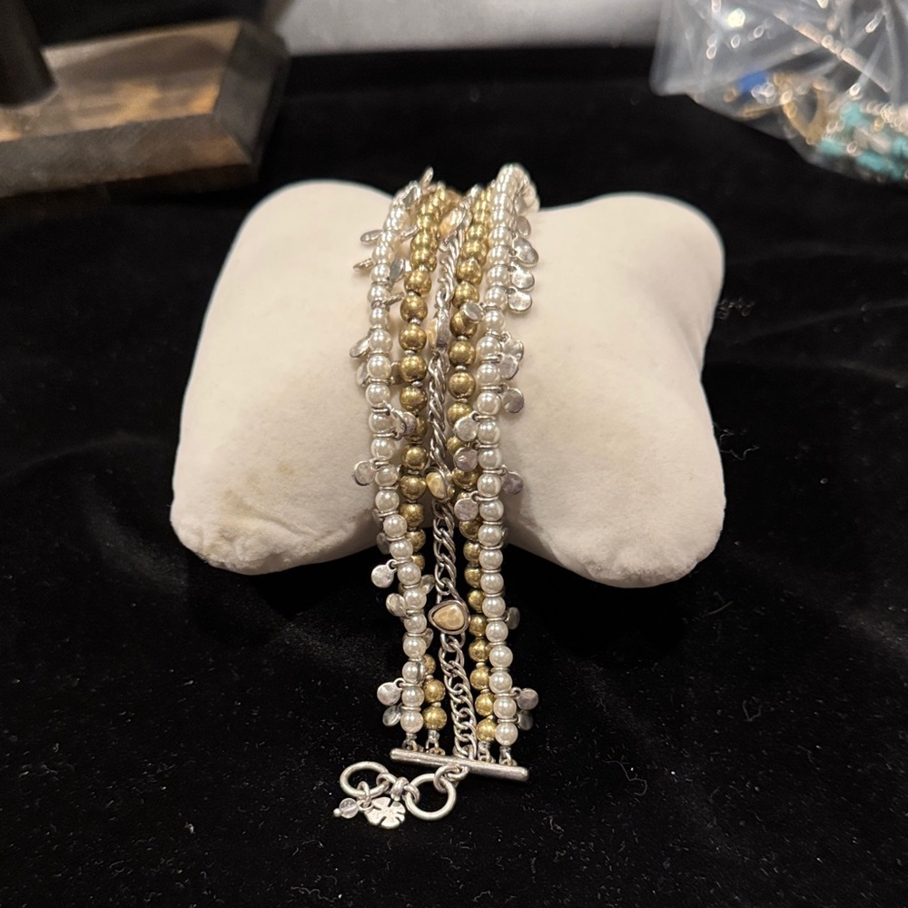 LUCKY BRAND Elegant Silver and Gold Beaded Bracelet